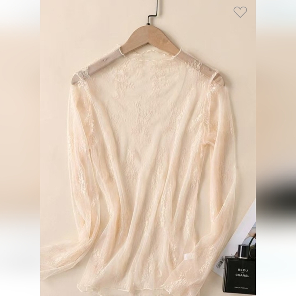Delicate Sheer Lace Long-Sleeve Top - Cream